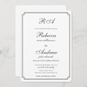 Elegant monogram grenst zwart-wit huwelijk i kaart (Voorkant / Achterkant)