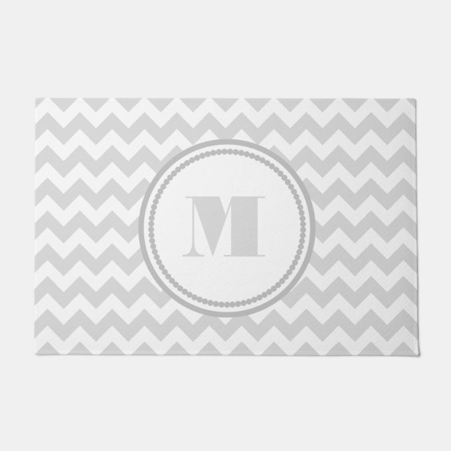 Elegant Monogram Grijs Chevron Deurmat (Voorkant)