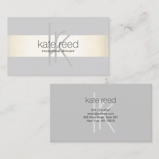 Elegant monogram grijs modern goud gestreept visitekaartje (Voorkant / Achterkant)