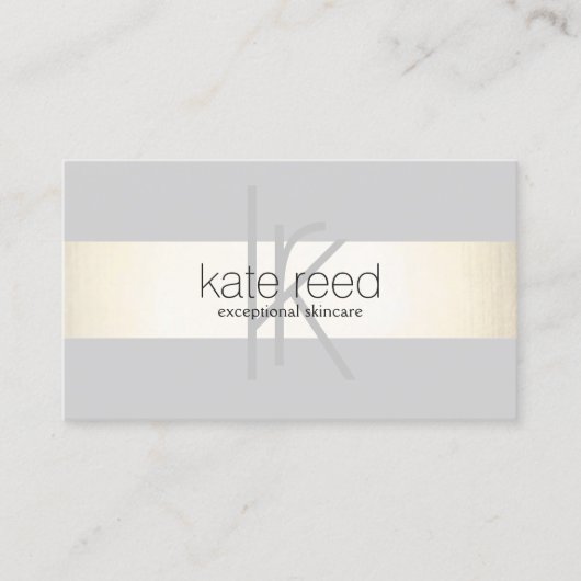 Elegant monogram grijs modern goud gestreept visitekaartje (Voorkant)