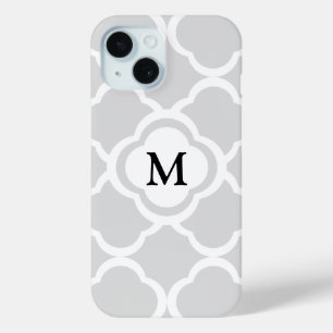 Elegant monogram grijs patroon iPhone 15 case