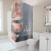 Elegant Monogram grijs Roos Gold Palm Leaf Douchegordijn (In situ)