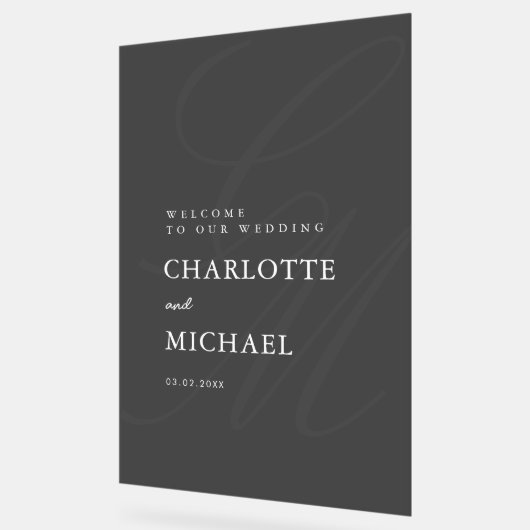 Elegant, Monogram, Grijs, Transparant, Huwelijk Acryl Bord (Hoek)