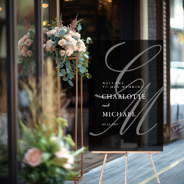 Elegant, Monogram, Grijs, Transparant, Trouwen Acryl Bord