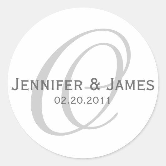 Elegant Monogram Grijs Wit Bruiloft Sticker (Voorkant)