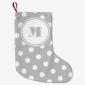 Elegant Monogram Grijze Polka stippen Kleine Kerstsok (Voorkant)