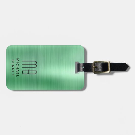 Elegant monogram groen bagagelabel (Voorkant horizontaal)