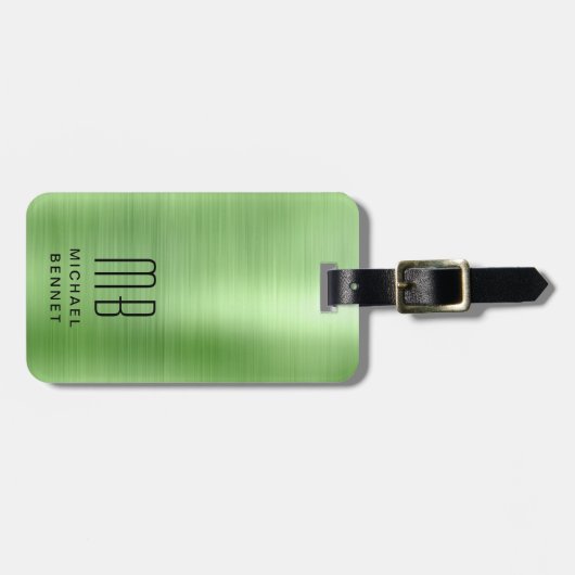 Elegant monogram groen bagagelabel (Voorkant horizontaal)