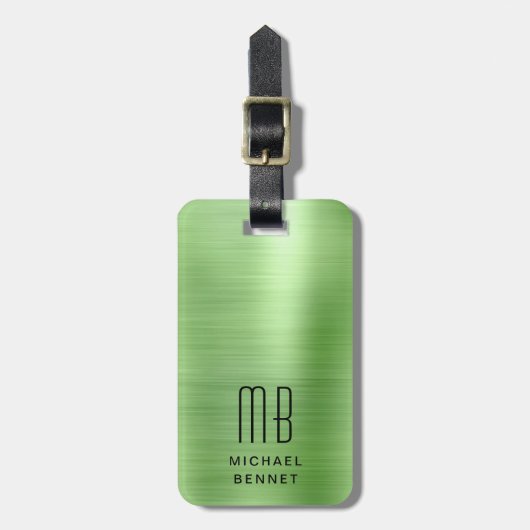 Elegant monogram groen bagagelabel (Voorkant verticaal)