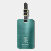 Elegant monogram groen bagagelabel (Voorkant verticaal)