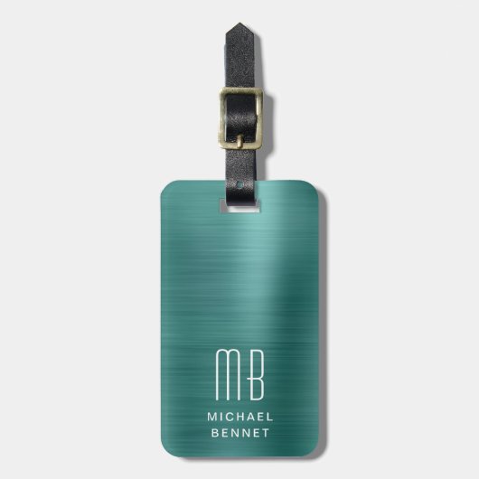 Elegant monogram groen bagagelabel (Voorkant verticaal)