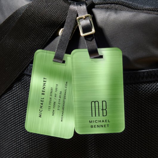 Elegant monogram groen bagagelabel