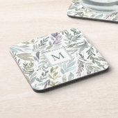 Elegant Monogram Groen Blauw Botanische Waterverf Bier Onderzetter (Linkerzijde)