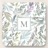 Elegant Monogram Groen Blauw Botanische Waterverf Bier Onderzetter (Voorkant)