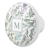 Elegant Monogram Groen Blauw Botanische Waterverf Keramische Knop (Rechts)