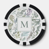 Elegant Monogram Groen Blauw Botanische Waterverf Poker Chips (Voorkant)