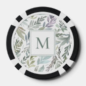 Elegant Monogram Groen Blauw Botanische Waterverf Poker Chips (Achterkant)