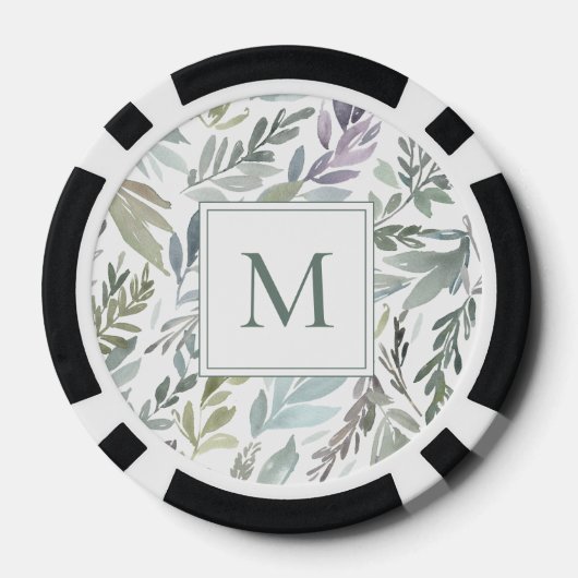 Elegant Monogram Groen Blauw Botanische Waterverf Poker Chips (Achterkant)