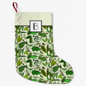 Elegant Monogram Groen Botanisch Patroon Kleine Kerstsok (Voorkant)