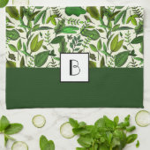 Elegant Monogram Groen Botanisch Patroon Theedoek (Gevouwen)
