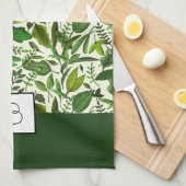 Elegant Monogram Groen Botanisch Patroon Theedoek (Quarter Fold)