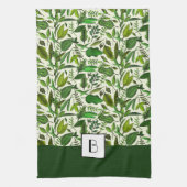 Elegant Monogram Groen Botanisch Patroon Theedoek (Verticaal)