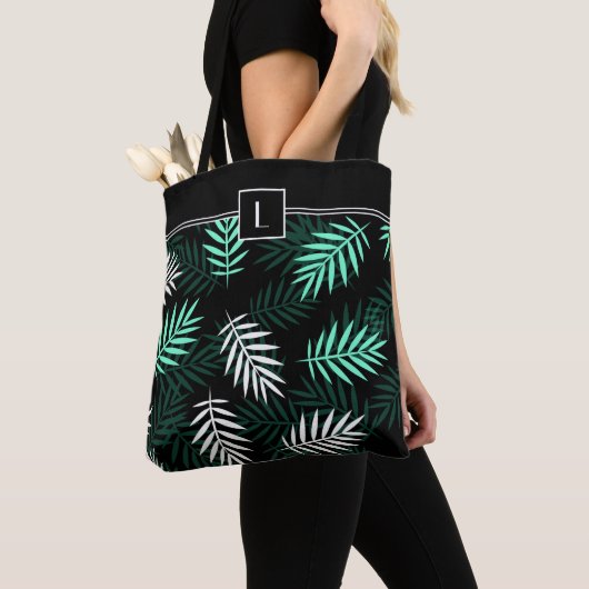 Elegant Monogram Groen Botanisch Patroon Tote Bag (Dichtbij)