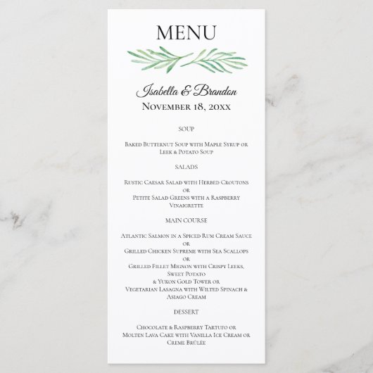 Elegant Monogram Groen Bruiloft Menu (Voorkant)