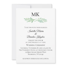 Elegant Monogram Groen Bruiloft Uitnodiging