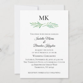 Elegant Monogram Groen Bruiloft Uitnodiging