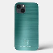 Elegant Monogram Groen geborsteld metaal Case-Mate iPhone Case (Achterkant)