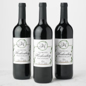 Elegant Monogram groen gepersonaliseerd Wijn Etiket (Flessen)