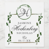 Elegant Monogram groen gepersonaliseerd Wijn Etiket (Enkel label)