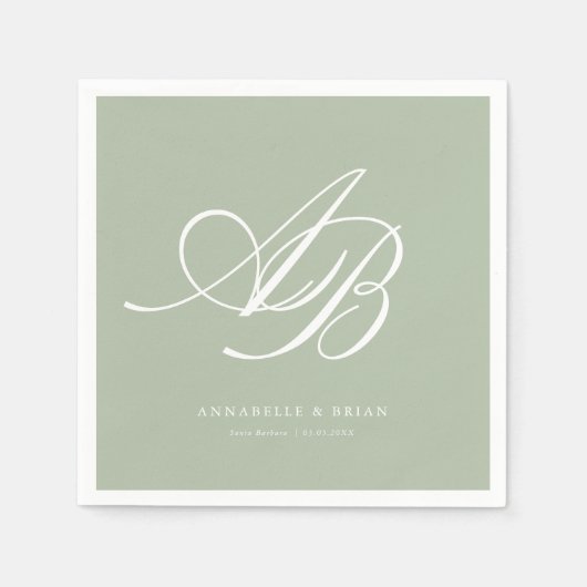 Elegant Monogram Groen Huwelijk Servet (Voorkant)
