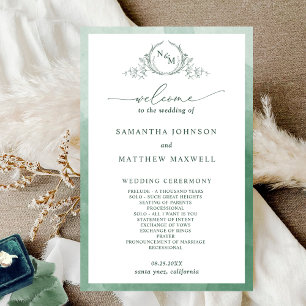 Elegant Monogram Groen Huwelijksprogramma
