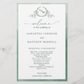 Elegant Monogram Groen Huwelijksprogramma (Voorkant)