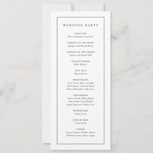 Elegant Monogram Groen Huwelijksprogramma Kaart (Achterkant)