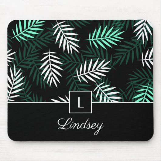 Elegant monogram groen laat botanisch patroon acht muismat (Voorkant)