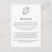 Elegant monogram groen laat bruiloft details informatiekaartje (Voorkant)