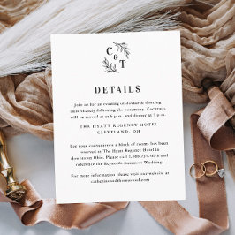 Elegant monogram groen laat bruiloft details informatiekaartje