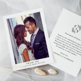 Elegant monogram groen laat bruiloft foto bedankkaart