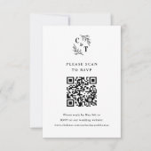 Elegant monogram groen laat bruiloft QR-code RSVP Kaartje (Voorkant)