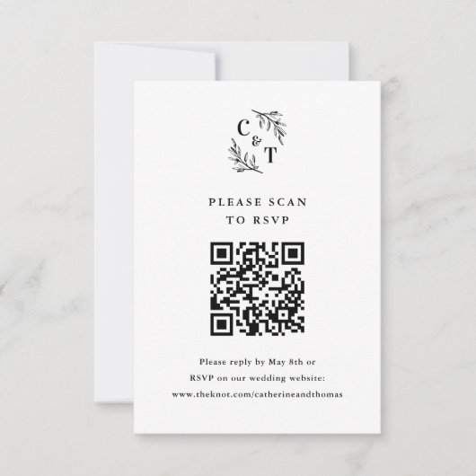 Elegant monogram groen laat bruiloft QR-code RSVP Kaartje (Voorkant)
