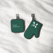 Elegant monogram groen ovenwant & pannenlap set