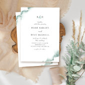 Elegant Monogram, Groen, Sage Waterverf Bruiloft Kaart