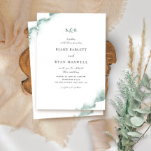 Elegant Monogram, Groen, Sage Waterverf Bruiloft
