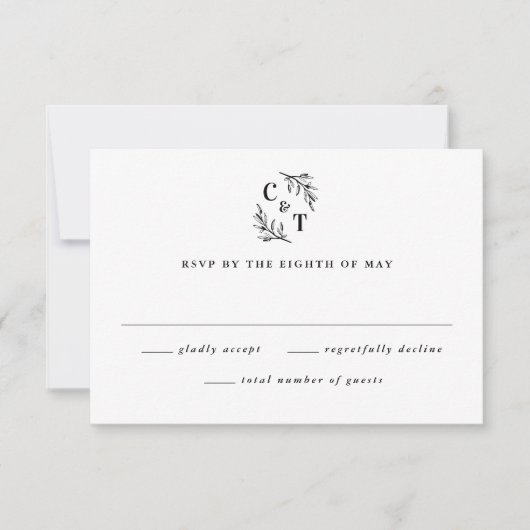 Elegant monogram groen verlaat bruiloft RSVP kaartje (Voorkant)