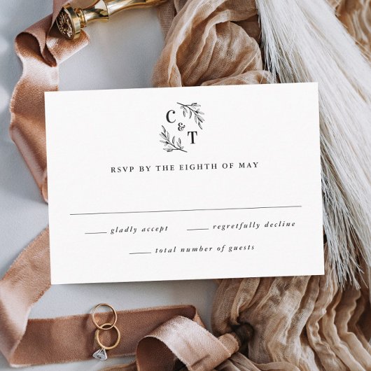 Elegant monogram groen verlaat bruiloft RSVP kaartje