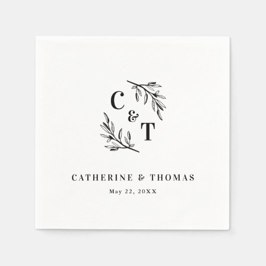 Elegant monogram groen verlaat bruiloft servet (Voorkant)