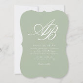 Elegant Monogram Groen Witte Bruiloft Kaart (Voorkant)
